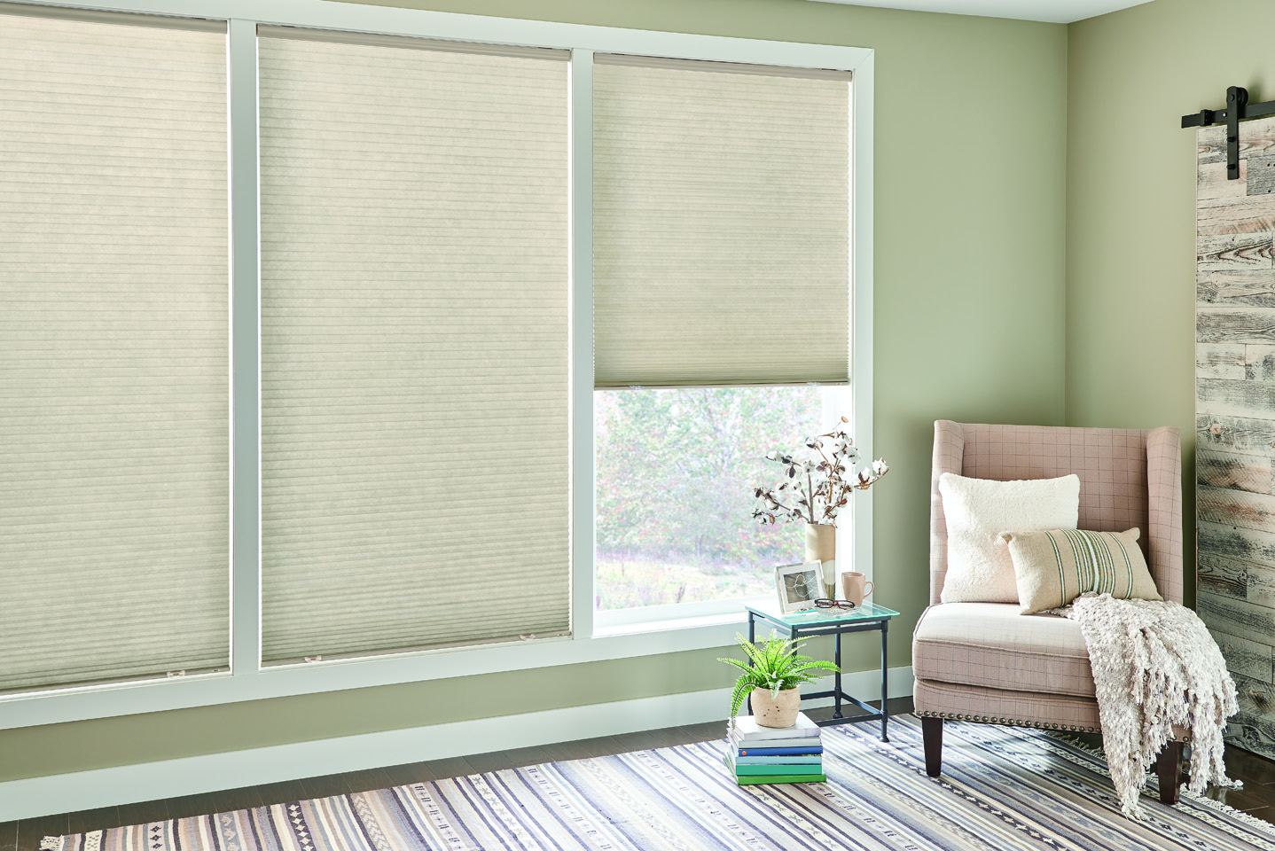 3/8" Single Cell Cellular Shades with Cordless Lift: Sunrise, Desert Taupe 5810
