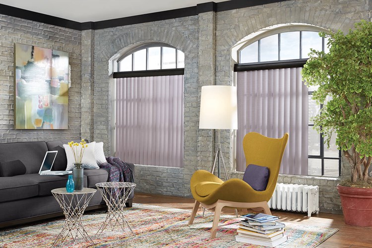 Crown Vinyl Vertical Blinds with Cord and Chain Control: Estate, Frosted Grape 6800 with 3" Standard Wood Valance: Koala, 1761